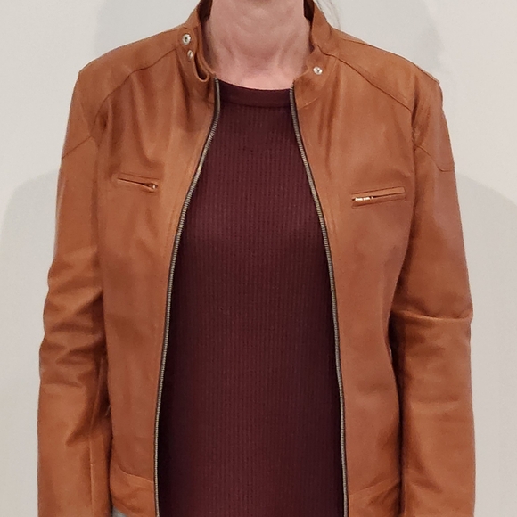Tan leather jacket - Picture 2 of 4